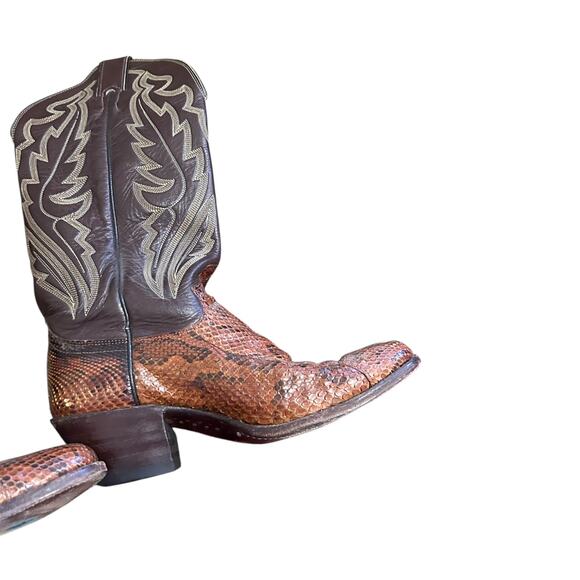 Justin Cowboy Boots Women's Size 7.5 Brown Snake Skin - Picture 2 of 11
